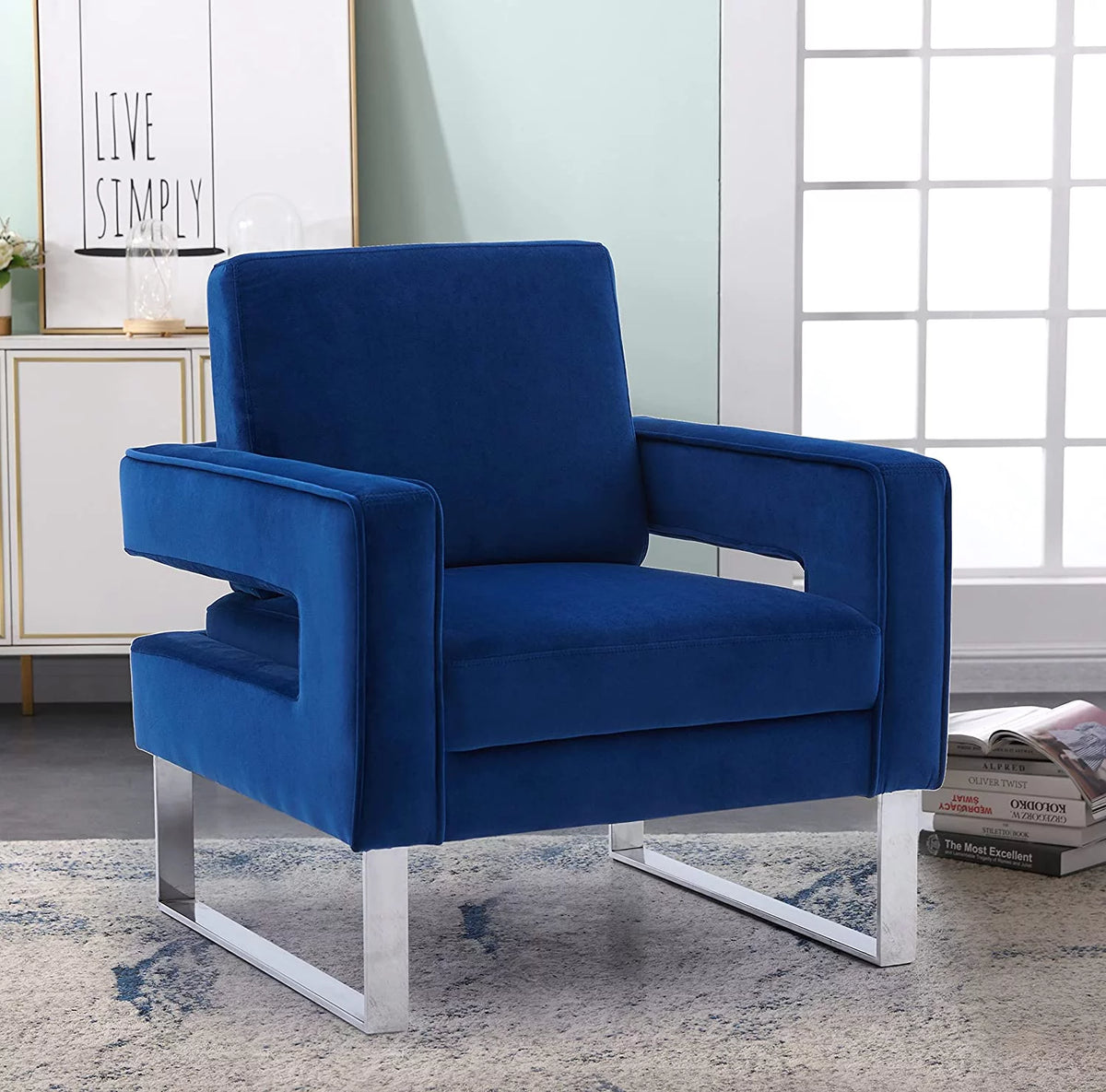 Navy Blue Velvet Upholstered Arm Chair T7386
