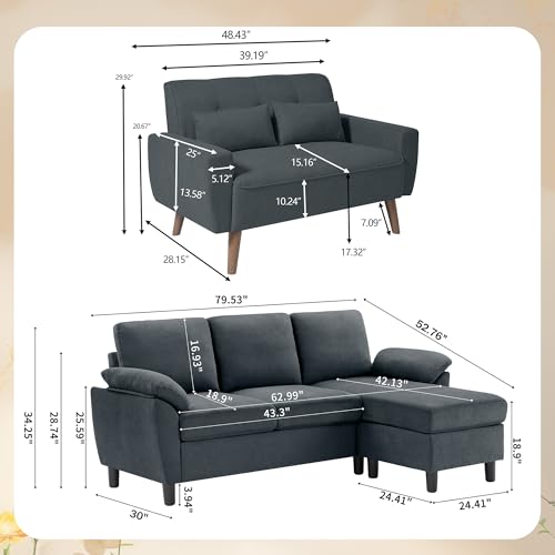 Dark Grey Convertible Sectional Sofa X470