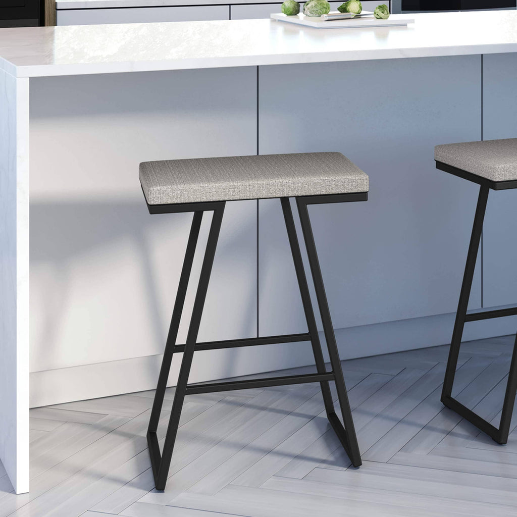 Black/Silver Gray PVC and Metal Counter Stool L20188