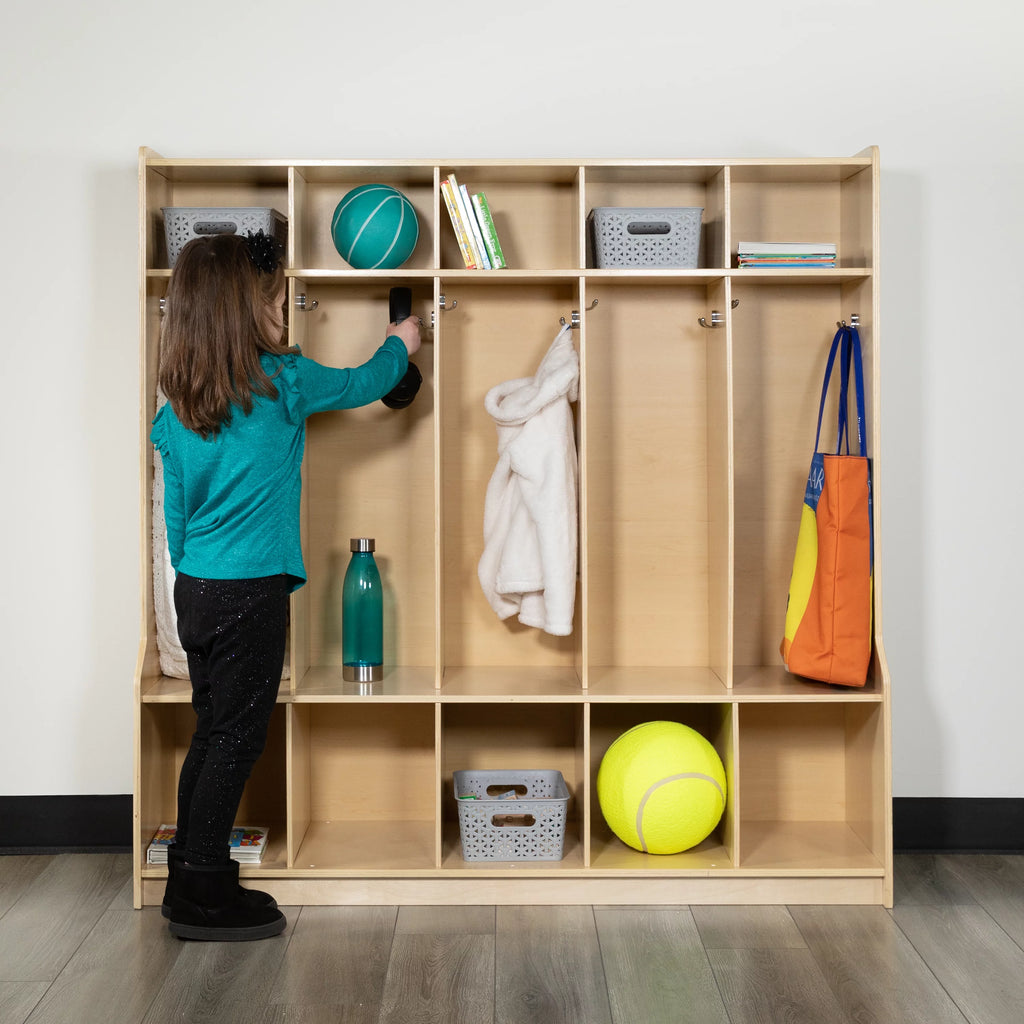 Wooden 5 Section Coat Locker with Bench and Cubbies F353121