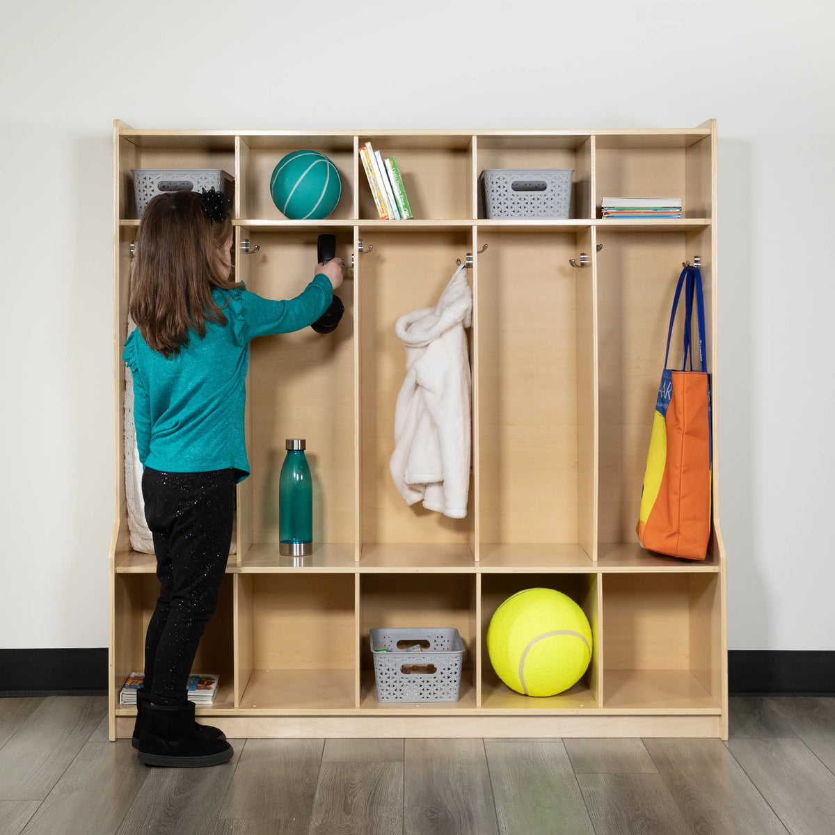 Wooden 5 Section Coat Locker with Bench and Cubbies F353121
