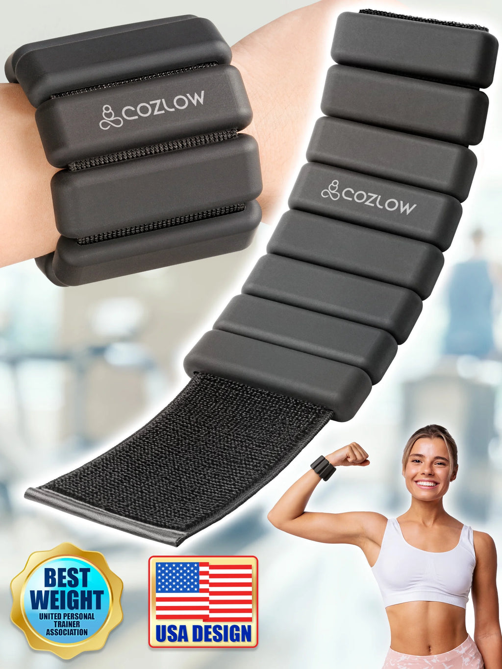 Adjustable Ankle & Wrist Weights, 1 Pair, 1 lb each, Black Q86508
