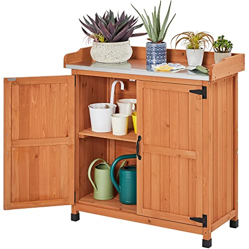 Brown Wooden Potting Bench Table with Removable Shelf H165