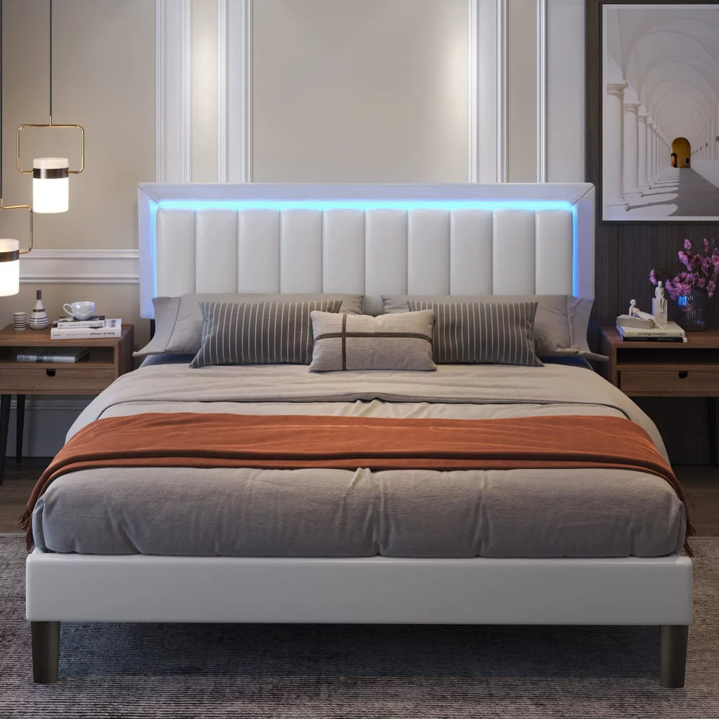 White King Size Upholstered Bed Frame with Faux Leather Headboard A17928