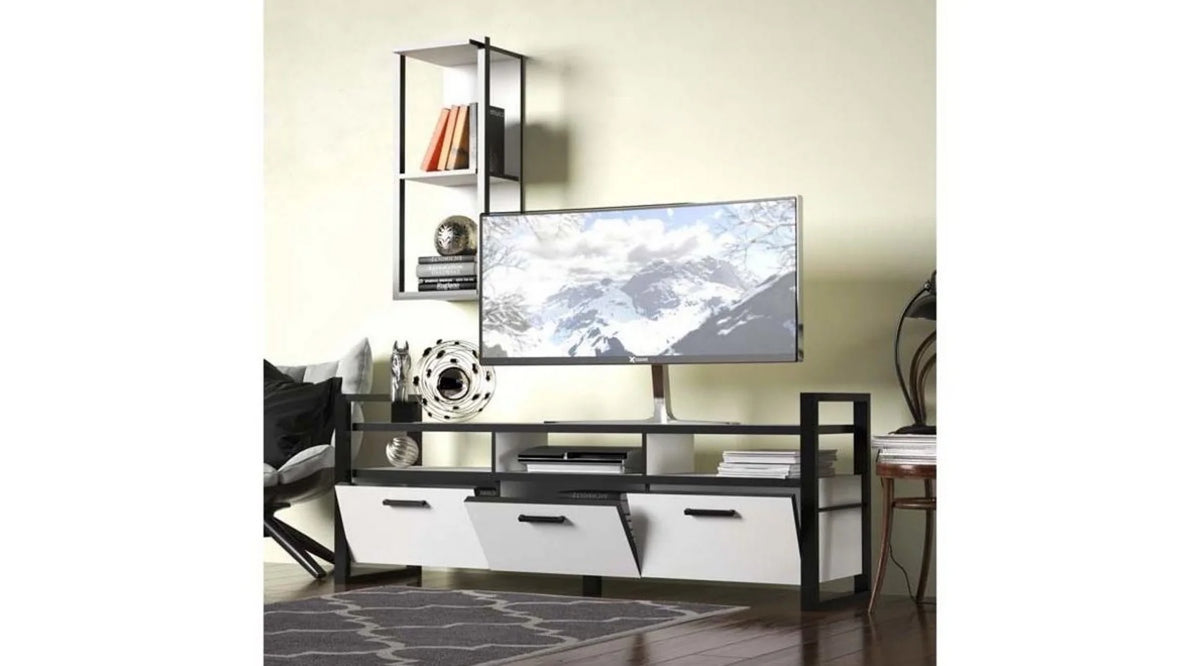 White Metal Frame Tv Stand with Shelf V95945