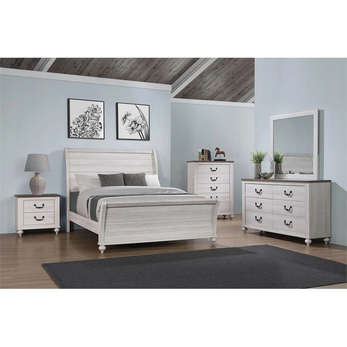 Gray Wood Eastern King Sleigh Panel Bed V76744
