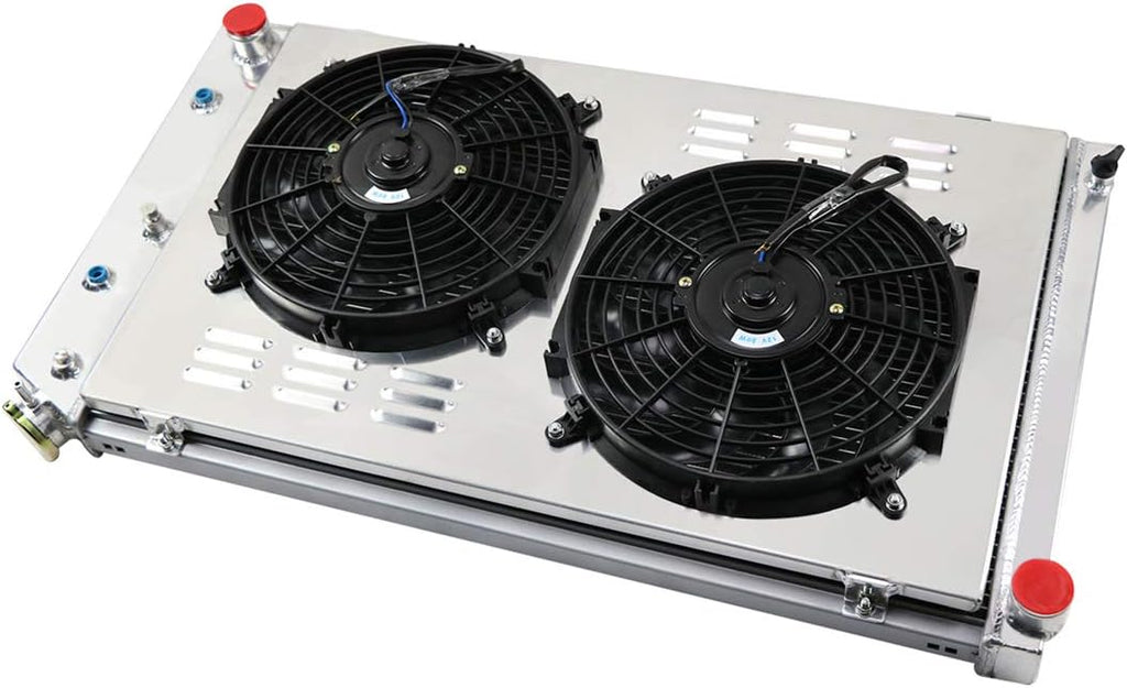 4 Row Aluminum Radiator with 2X12 Fan, Shroud and Thermostat Relay Kit, 34 Overall Width I878684