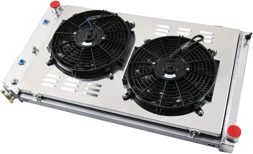 4 Row Aluminum Radiator with 2X12 Fan, Shroud and Thermostat Relay Kit, 34 Overall Width I878684