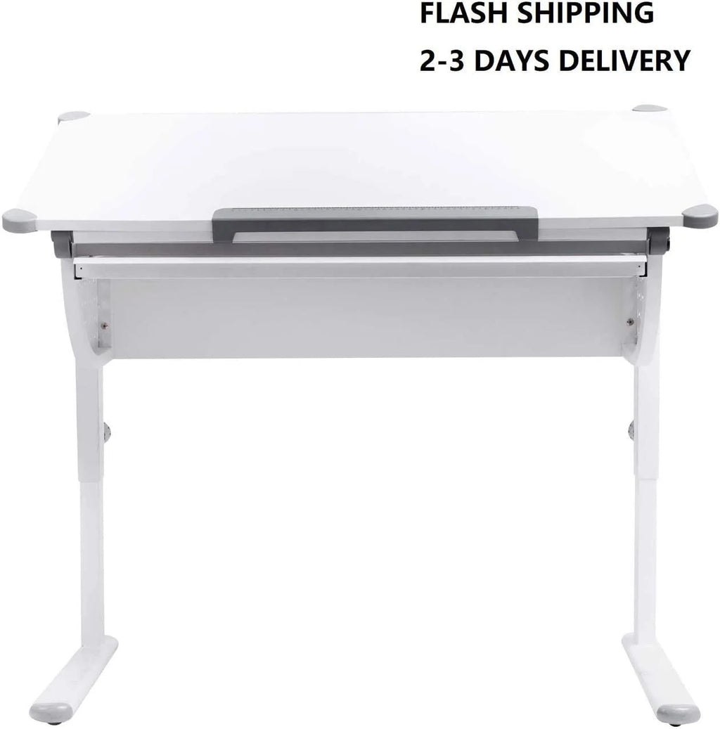 Adjustable Height Study Table with Tilting Desktop and Storage V2715