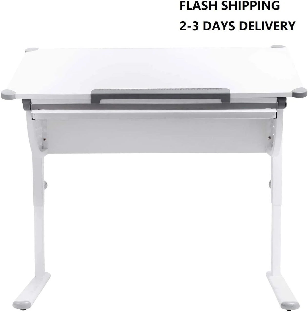 Adjustable Height Study Table with Tilting Desktop and Storage V2715