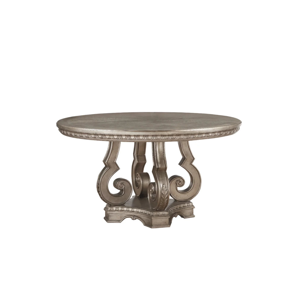 Champagne Gold Wooden Dining Table with Pedestal Base N252889