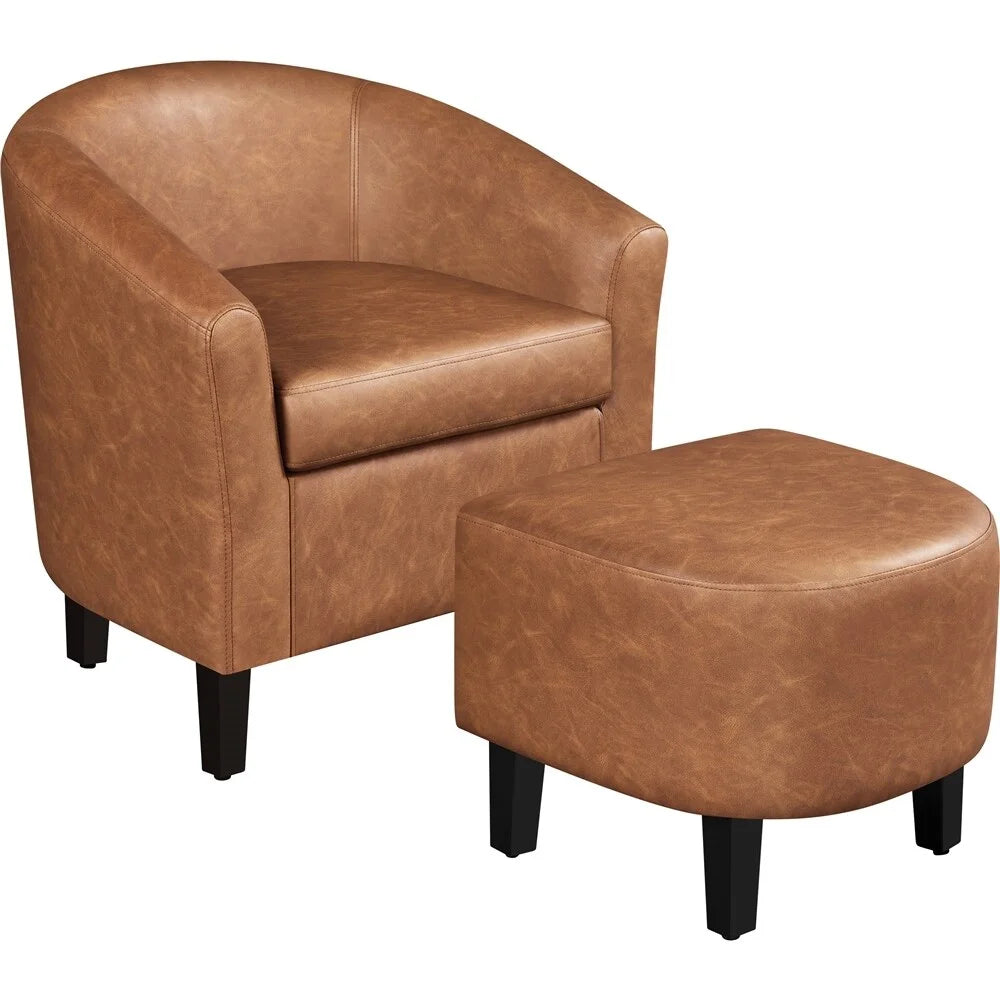 Black Faux Leather Accent Chair and Ottoman Set K384234