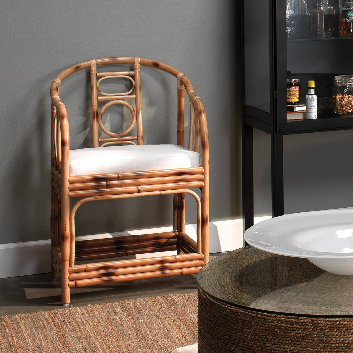 Burnt Tortoiseshell Rattan Round Back Arm Chair I70190