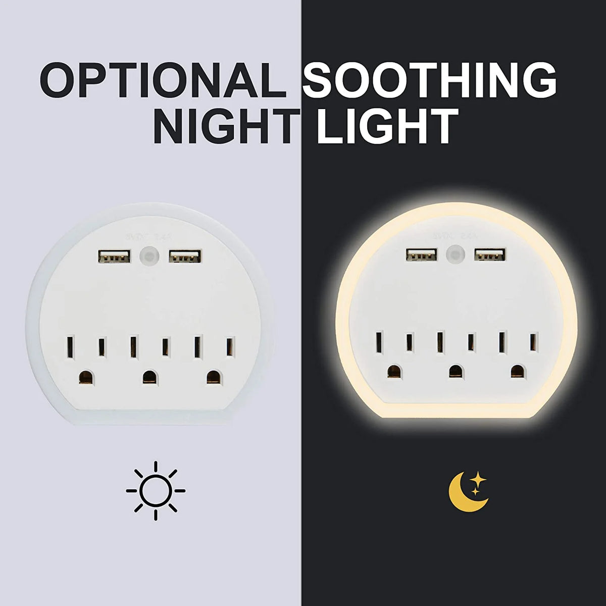 2 Pack White USB Outlet Extender with Night Light P863298