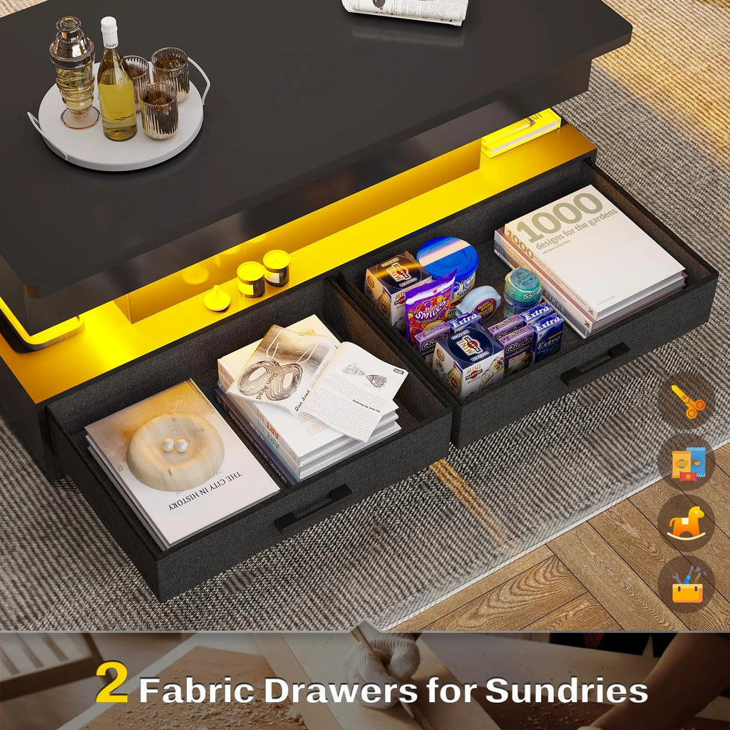 40" Lift Top Coffee Table with Storage and 2 Fabric Drawers N99202