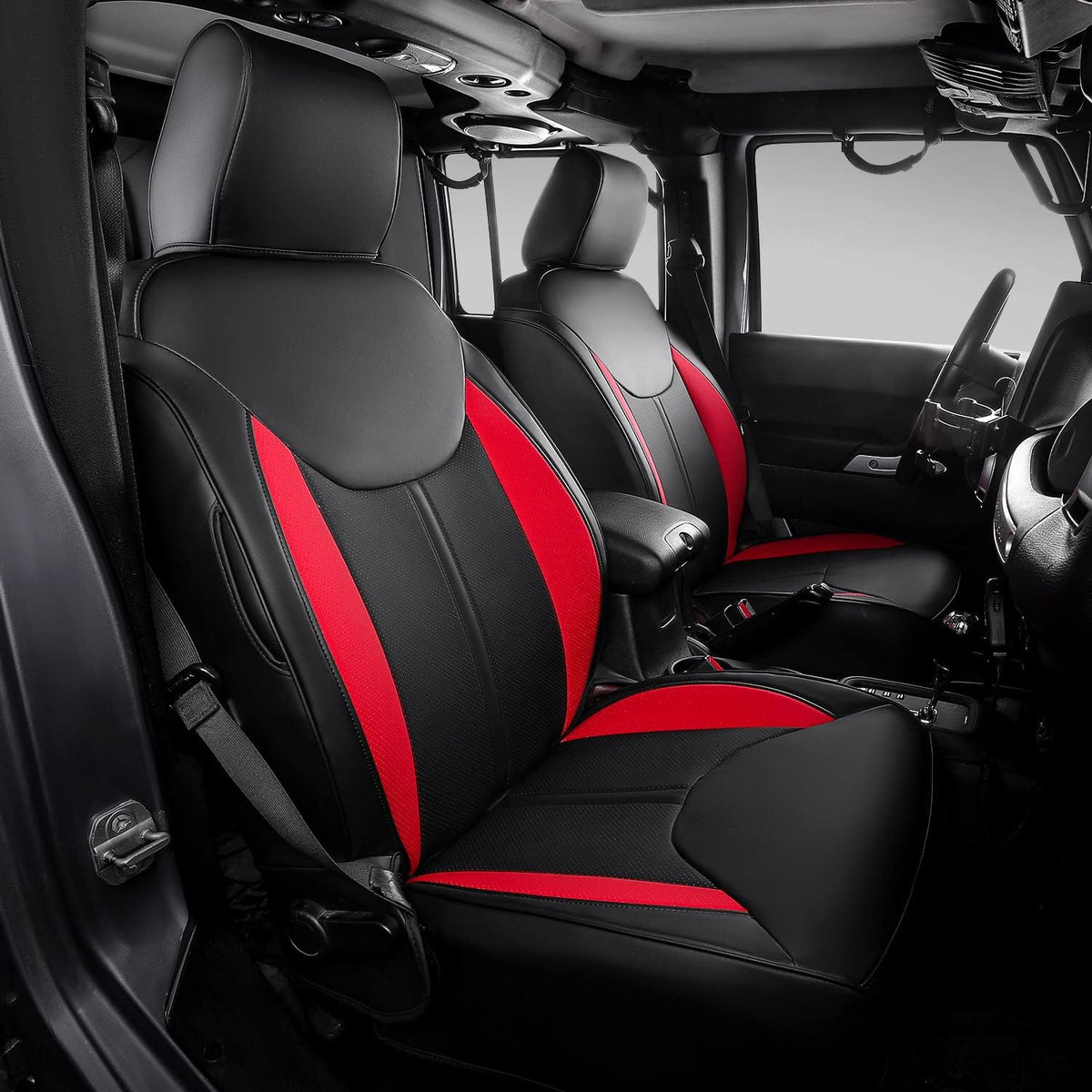 Red PU Leather Front and Back Seat Covers for Jeep Wrangler JK 4 Door Y223588