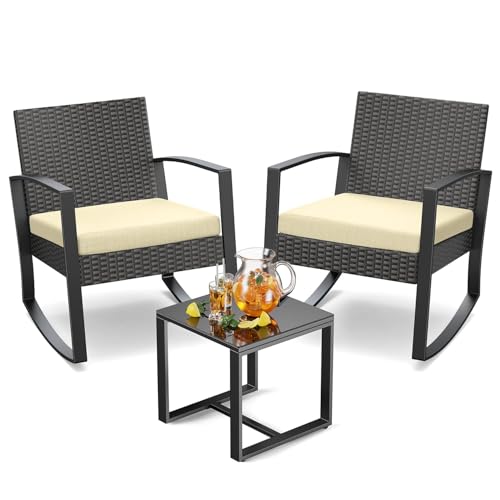 3 Piece Wicker Patio Furniture Set with Table & Cushions Y135