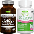 Vegan Omega-3 + B12-Complex 1000mcg Bundle, EPA & DHA Algae Oil 1340mg Sublingual Vitamin B12 O1909