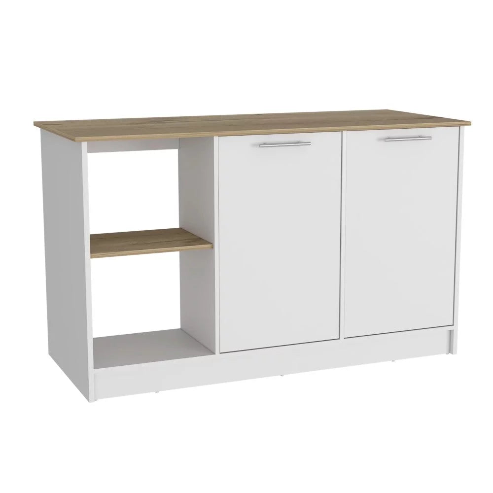 Light Oak White Kitchen Island with Four Open Shelves T62486