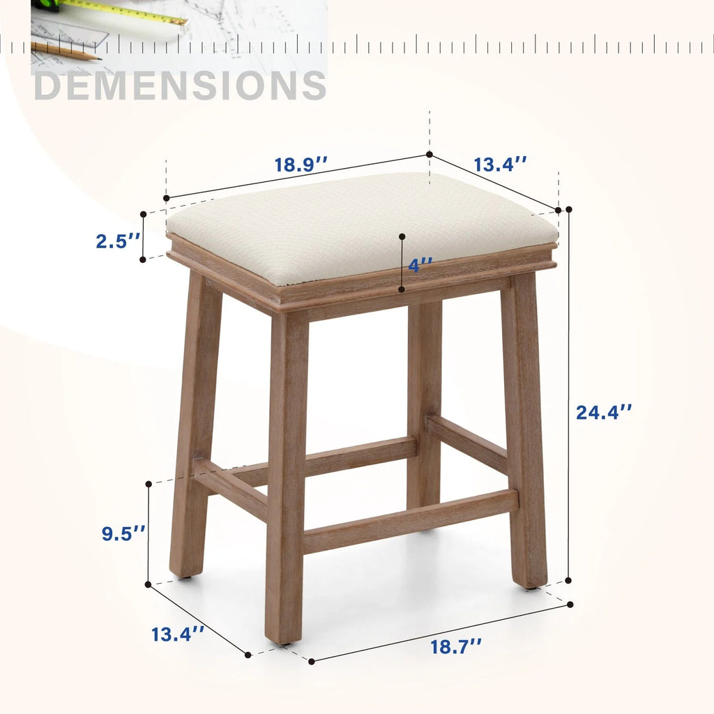 24" White PU Leather Counter Height Bar Stool Set of 2 B723634