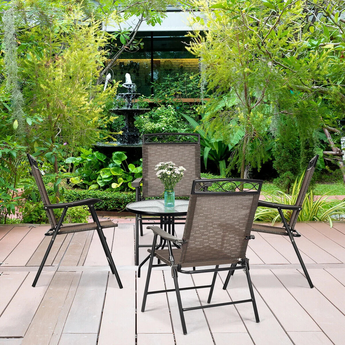 Set of 4 Portable Folding Sling Chairs with Armrest C6835