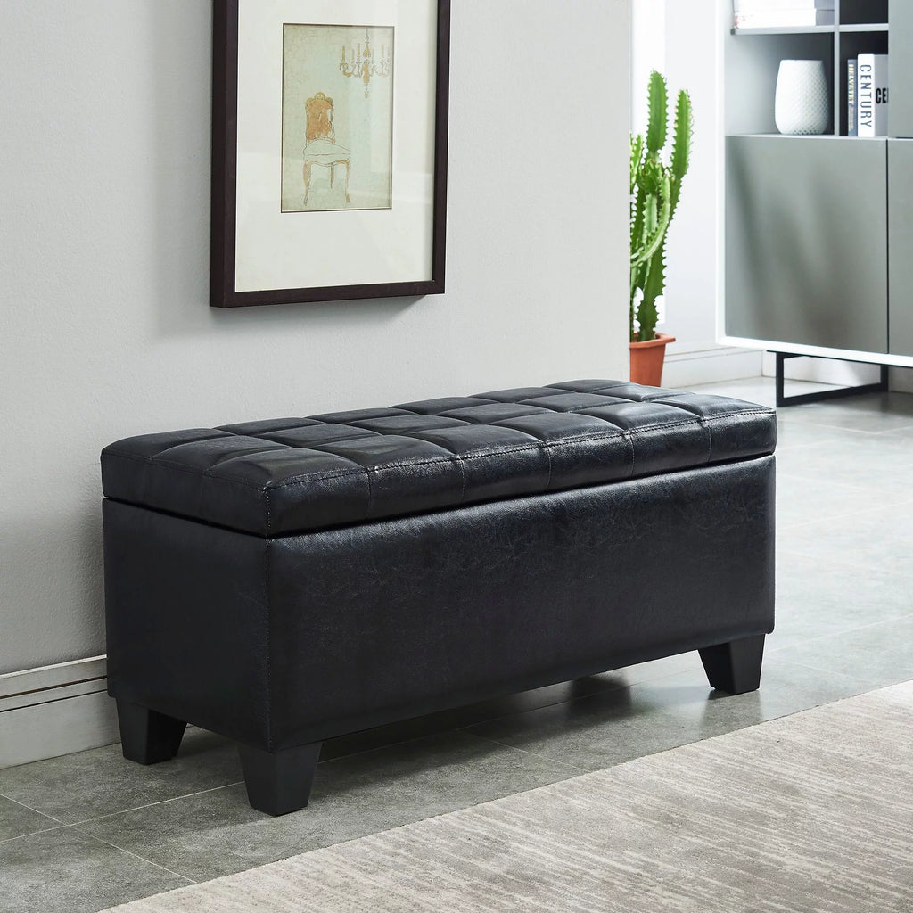 Black Rectangular Storage Ottoman Y458