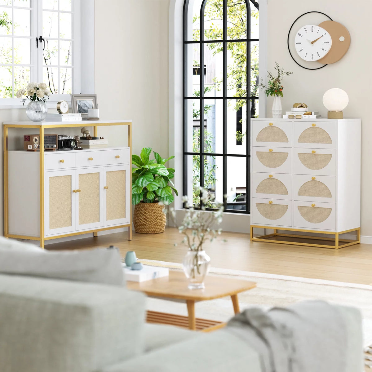 White 8 Drawer Rattan Wood Dresser K81655