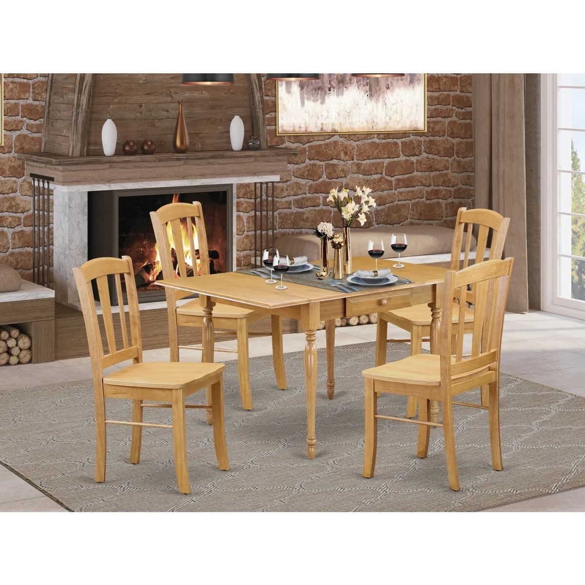 5 Pc Wood Dining Table Set with 4 Chairs Q371