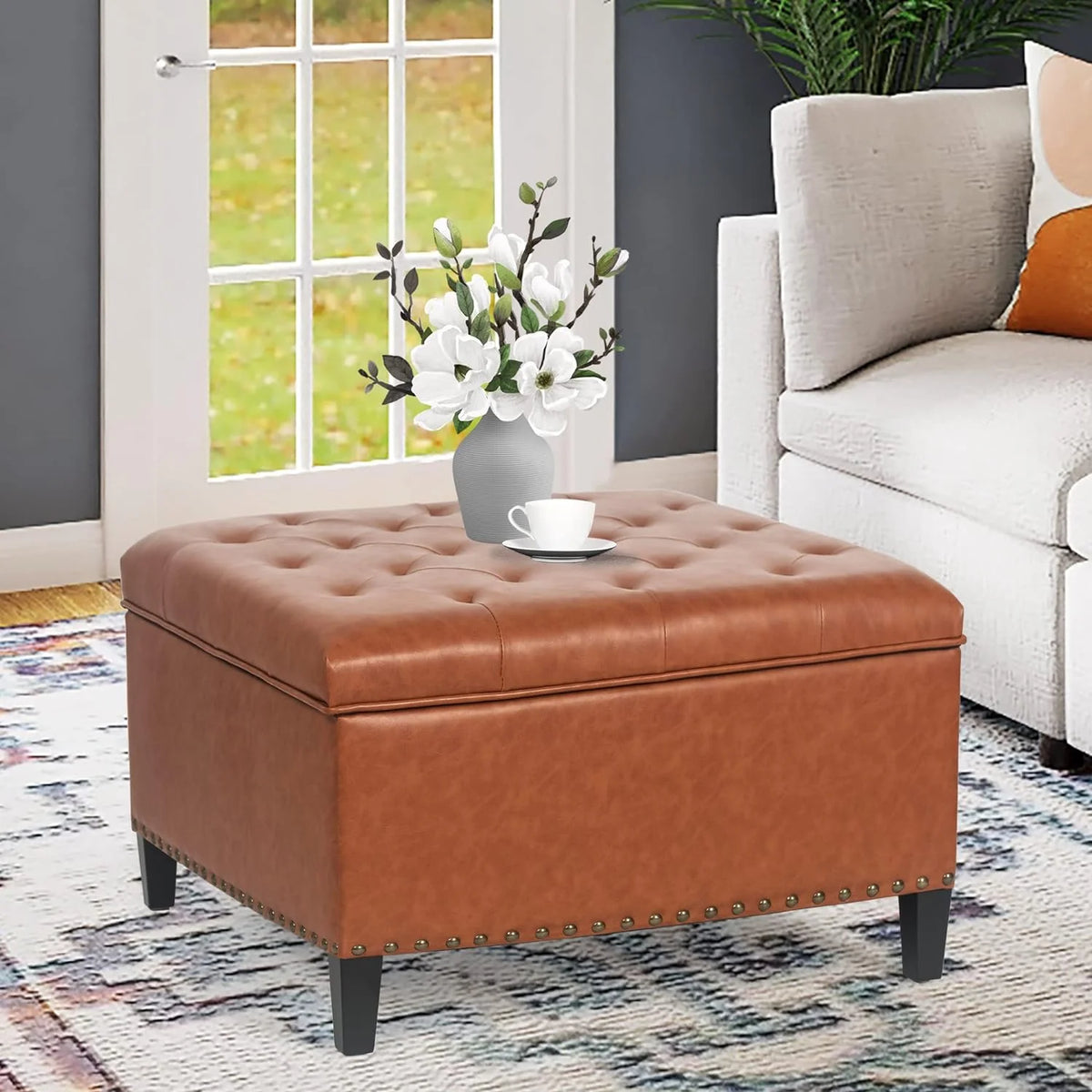 Square Tufted Upholstered Storage Ottoman Bench D115