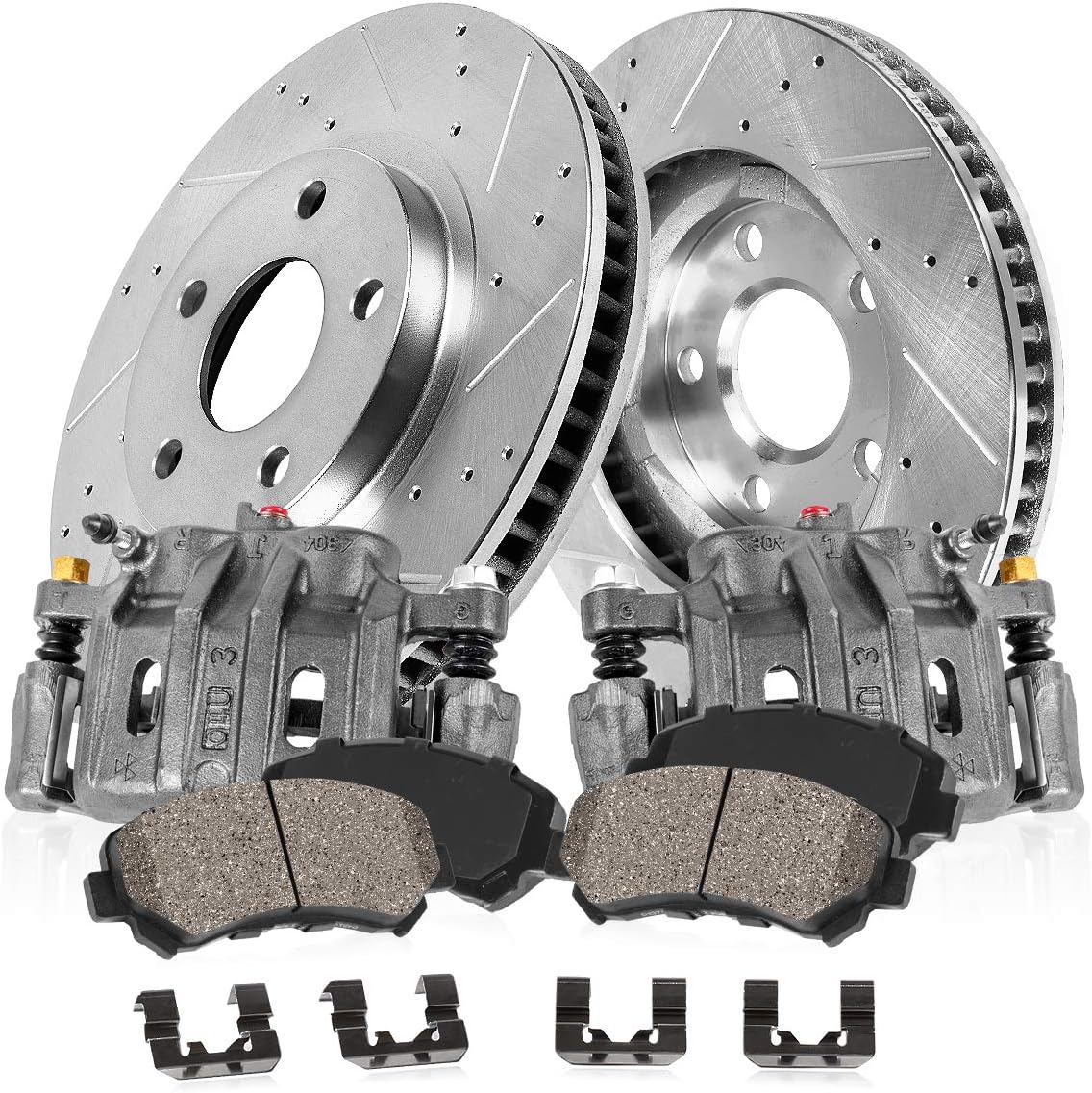 Premium Grade OE Loaded Calipers, Drilled/Slotted Rotors, Ceramic Brake Pads Kit X43684
