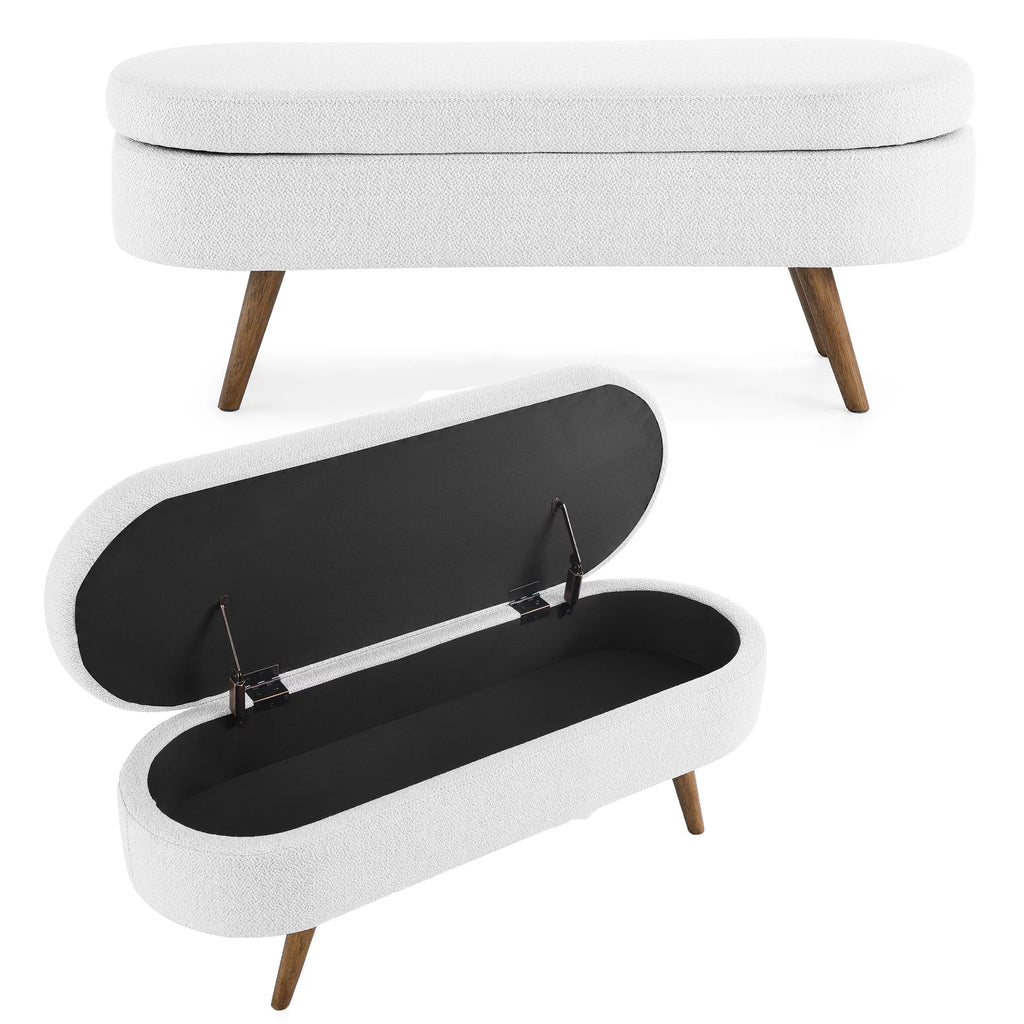 Linen Fabric Oval Storage Bench with Rubber Wood Legs H607291