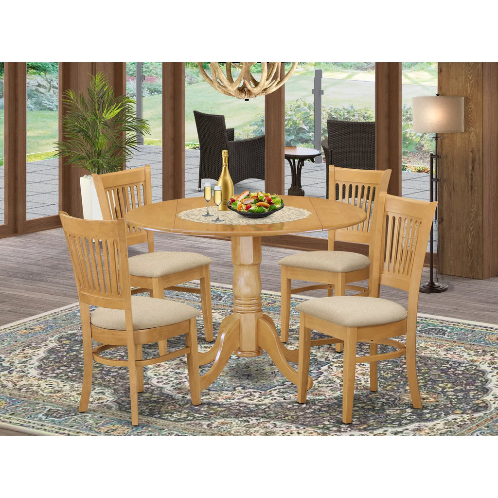 5 Piece Round Wooden Dining Table Set with Microfiber Seat D14276