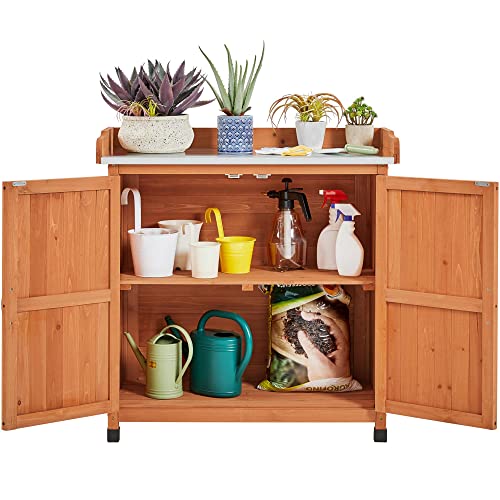 Brown Wooden Potting Bench Table with Removable Shelf H165