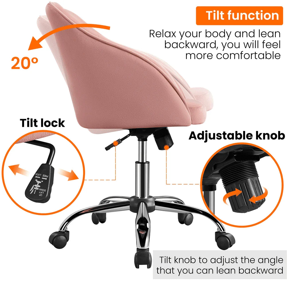 Pink Velvet Adjustable Swivel Office Chair E75423