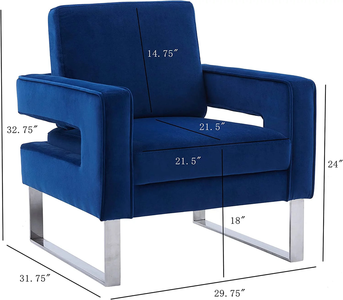 Navy Blue Velvet Upholstered Arm Chair T7386