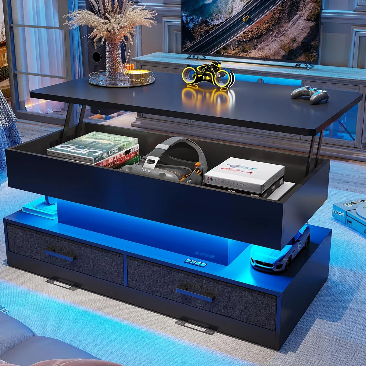 40" Lift Top Coffee Table with Storage and 2 Fabric Drawers N99202