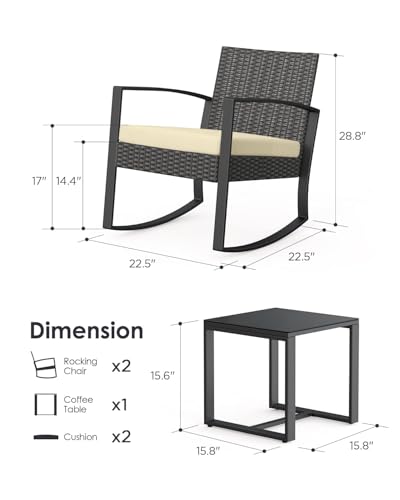 3 Piece Wicker Patio Furniture Set with Table & Cushions Y135