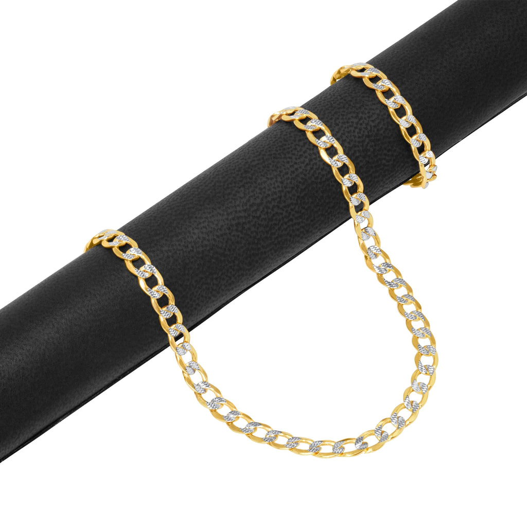 14k Yellow Gold Cuban Chain Diamond Cut Two Tone Bracelet P537
