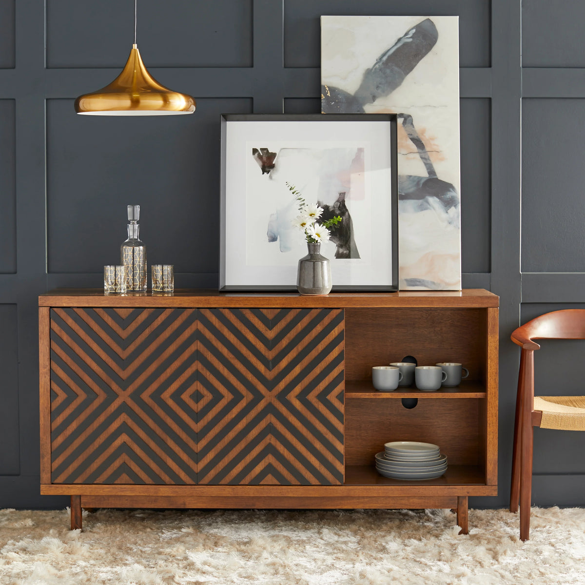 Mid-century Modern Buffet/Sideboard Tobacco Brown/Black X171628