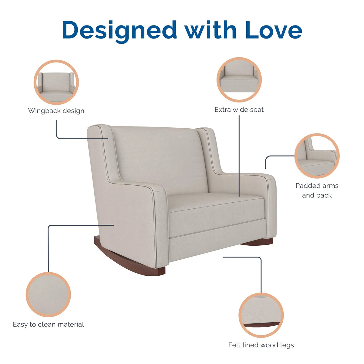 Beige Microfiber Double Rocker Chair V607