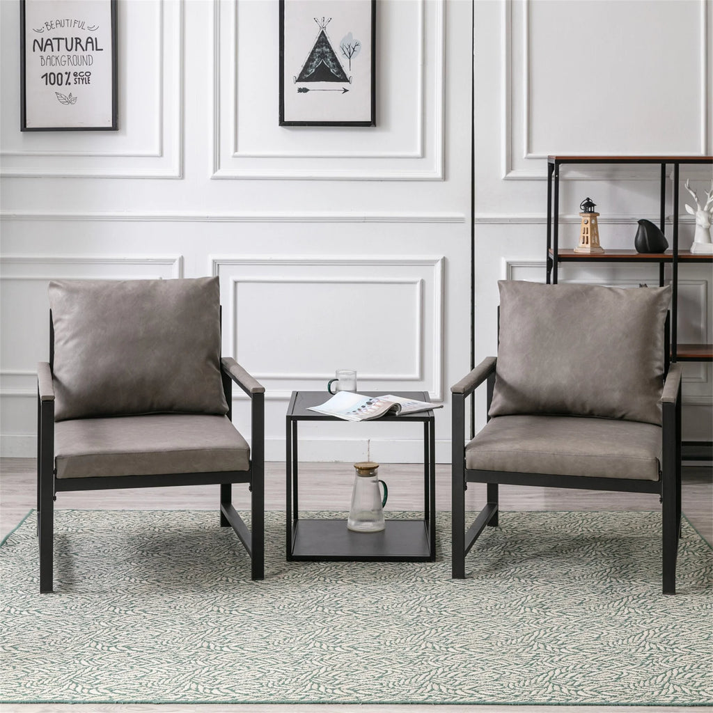 Faux Leather Metal Frame Accent Chair Grey Q1486