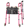 Pink Folding Walker with Cane and Accessories E3587