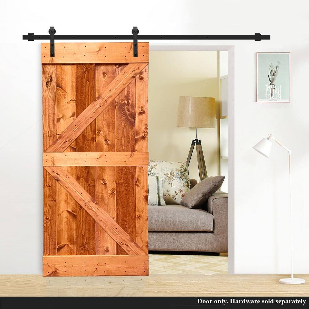 Red Walnut Stained Solid Pine Wood Interior Sliding Barn Door Slab Z311860