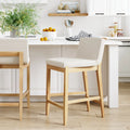 Counter Height Bar Stool with Back Upholstered Boucle Linen White Light Brown Q526