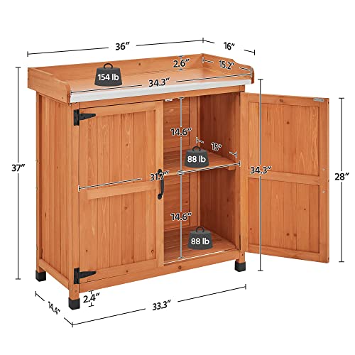 Brown Wooden Potting Bench Table with Removable Shelf H165